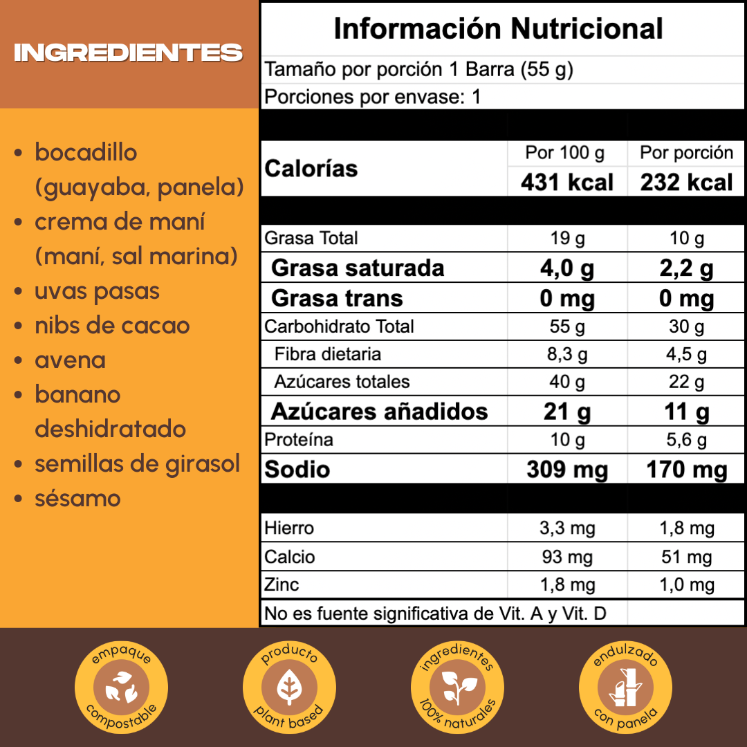 Júbilo - banano, cacao nibs, crema maní (55 g)